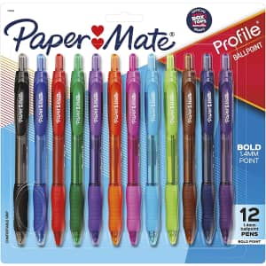 Paper Mate Profile Retractable Ballpoint Pen 12-Pack for $8