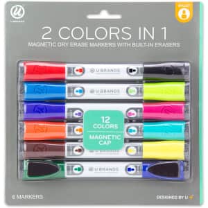 U Brands Low Odor Magnetic Double Ended Dry Erase Markers 6-Count for $5