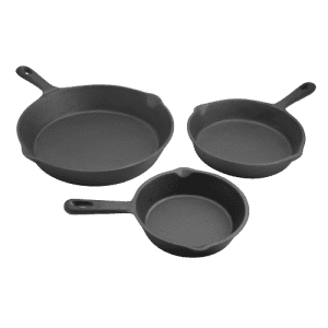 ExcelSteel Cast Iron 3-Pc. Skillet Set for $25