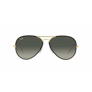 Ray-Ban Men's RB3025JM Classic Full Color Metal Aviator Sunglasses, Black On Legend Gold/Grey for $140