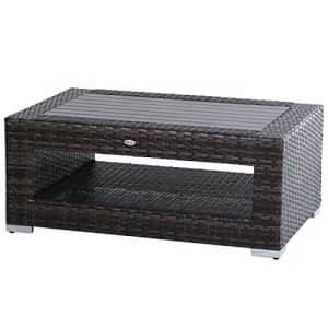 Outsunny Rattan Wicker Coffee Side Table with Height Adjustable Feet, 2 Tier Storage Shelf, Deluxe for $180
