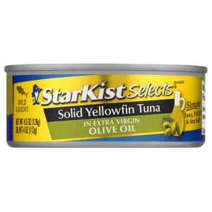 StarKist Selects 4.5-oz. Solid Yellowfin Tuna in Extra Virgin Olive Oil 12-Pack for $13 via Sub & Save StarKist Selects 4.5-oz. Solid Yellowfin Tuna in Extra Virgin Olive Oil 12-Pack for $13 via Sub & Save