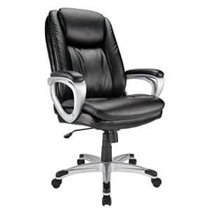 Realspace Tresswell Bonded Leather High-Back Chair, Black/Silver for $230