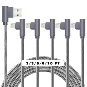 Jeercor Right-Angled Braided Lightning Cable 5-Pack for $9 Jeercor Right-Angled Braided Lightning Cable 5-Pack for $9