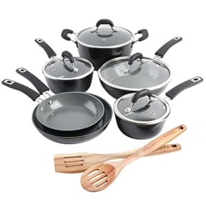 Kenmore Arlington Nonstick Ceramic Coated Forged Aluminum Induction Cookware, 12-Piece, Black for $209 Kenmore Arlington Nonstick Ceramic Coated Forged Aluminum Induction Cookware, 12-Piece, Black for $209