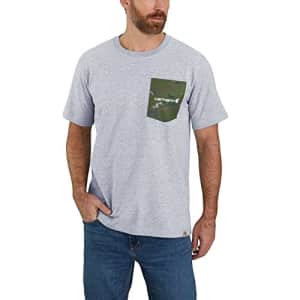 Carhartt Men's Relaxed Fit Heavyweight Short Sleeve Camo Pocket T-Shirt, Heather Gray, Small for $28