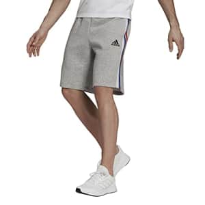 adidas Men's Standard Essentials Fleece 3-Stripes Shorts, Medium Grey Heather/White/Team Royal for $26 adidas Men's Standard Essentials Fleece 3-Stripes Shorts, Medium Grey Heather/White/Team Royal for $26