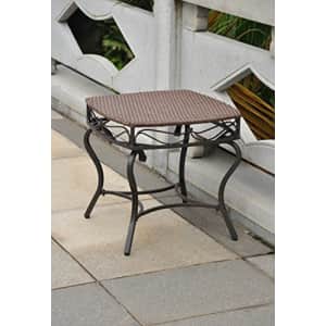 International Caravan Wicker Resin/Steel Patio Side Table in Antique Brown Finish for $113
