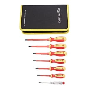 Amazon Basics 1000 Volt VDE Insulated Screwdriver Set with 1-Piece Voltage Test, 7-Piece for $20