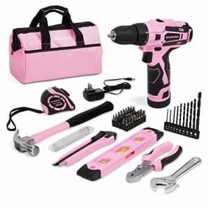 WORKPRO 12V Pink Cordless Drill and Home Tool Kit, 61 Pieces Hand Tool for DIY, Home Maintenance, for $100 WORKPRO 12V Pink Cordless Drill and Home Tool Kit, 61 Pieces Hand Tool for DIY, Home Maintenance, for $100