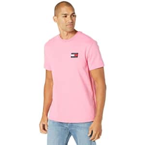 Tommy Hilfiger Men's Tommy Jeans Short Sleeve Logo T Shirt, Pink Carnation, SM for $20