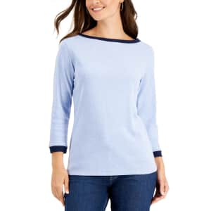 Karen Scott Women's Contrast-Trim Boatneck Top for $15 Karen Scott Women's Contrast-Trim Boatneck Top for $15