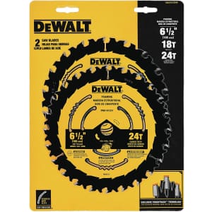 DeWalt 6 1/2" 18- and 24-Tooth Circular Saw Blade Combo Pack for $36