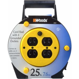 Woods 25-Foot Extension Cord Reel with 4-Outlets for $17 Woods 25-Foot Extension Cord Reel with 4-Outlets for $17