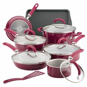 Rachael Ray Create Delicious Nonstick Cookware Pots and Pans Set, 13 Piece, Burgundy Shimmer for $156