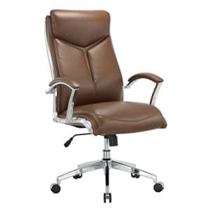 Realspace Modern Comfort Verismo Bonded Leather High-Back Executive Chair, Brown/Chrome for $230