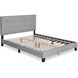 Furinno Laval Upholstered Button-Tufted Queen Bed Frame for $176