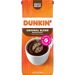 Dunkin Donuts Dunkin' Original Blend Medium Roast Whole Bean Coffee, 12 Ounces (Pack of 6) (Packaging May Vary) for $42 Dunkin Donuts Dunkin' Original Blend Medium Roast Whole Bean Coffee, 12 Ounces (Pack of 6) (Packaging May Vary) for $42