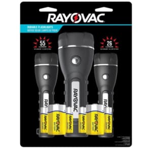 Rayovac Brite Essentials LED Robust Rubberized Flashlight 3-Pack for $10