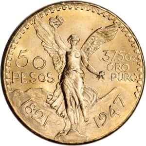 1947 Mexico 1.2056-oz. Gold 50 Pesos Restrike Coin for $2,312