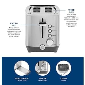 GE 2-Slice Toaster, Easy-to Use 850 Watt Toaster with Pre-Set Controls for 7 Shade Settings, Bagels for $35 GE 2-Slice Toaster, Easy-to Use 850 Watt Toaster with Pre-Set Controls for 7 Shade Settings, Bagels for $35