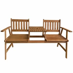 FDW Outdoor Patio Bench Wood Garden Bench Park Bench Acacia Wood with Table for Pool Beach Backyard for $115
