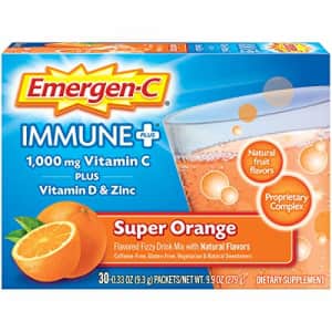 Emergen-C Immune+ Vitamin C 1000mg Powder, Plus Vitamin D And Zinc (30 Count, Super Orange Flavor, for $8