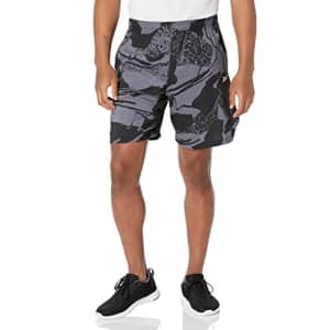 Reebok Men's Standard Workout Ready Graphic Shorts, Black/Grey All Over Print, Small for $23