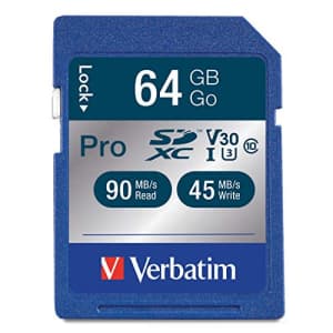 Verbatim 64GB Pro 600X SDXC Memory Card, UHS-I V30 U3 Class 10 - 98670 for $13