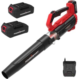 PowerSmart 20V Cordless Electric Leaf Blower with 2 Batteries for $63