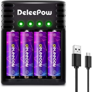 Deleepow Li-Ion Rechargeable AA Batteries 4-Pack with Charger for $14 Deleepow Li-Ion Rechargeable AA Batteries 4-Pack with Charger for $14