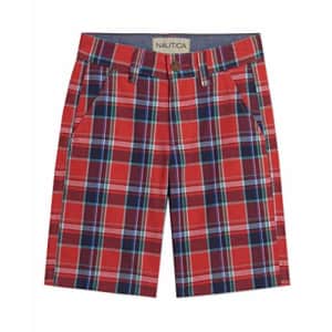 Nautica Boys' Flat Front Plaid Shorts, Seaside Red, 8 for $17