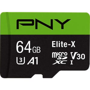 PNY 64GB Elite-X Class 10 U3 V30 MicroSDXC Card for $14 PNY 64GB Elite-X Class 10 U3 V30 MicroSDXC Card for $14