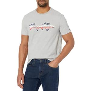 Tommy Hilfiger Men's Script Logo T-Shirt, Grey Heather, XS for $26