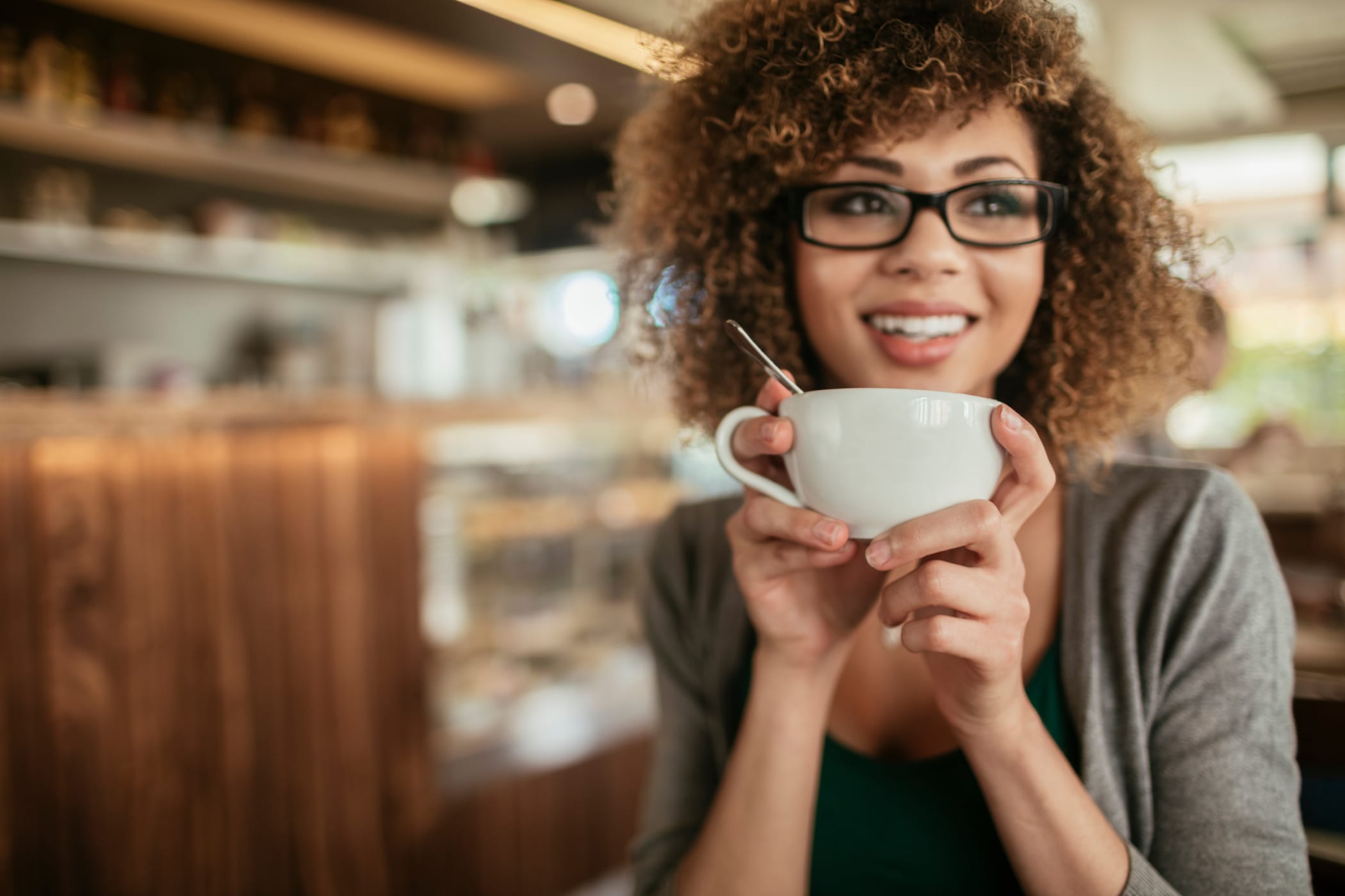 drinking coffee