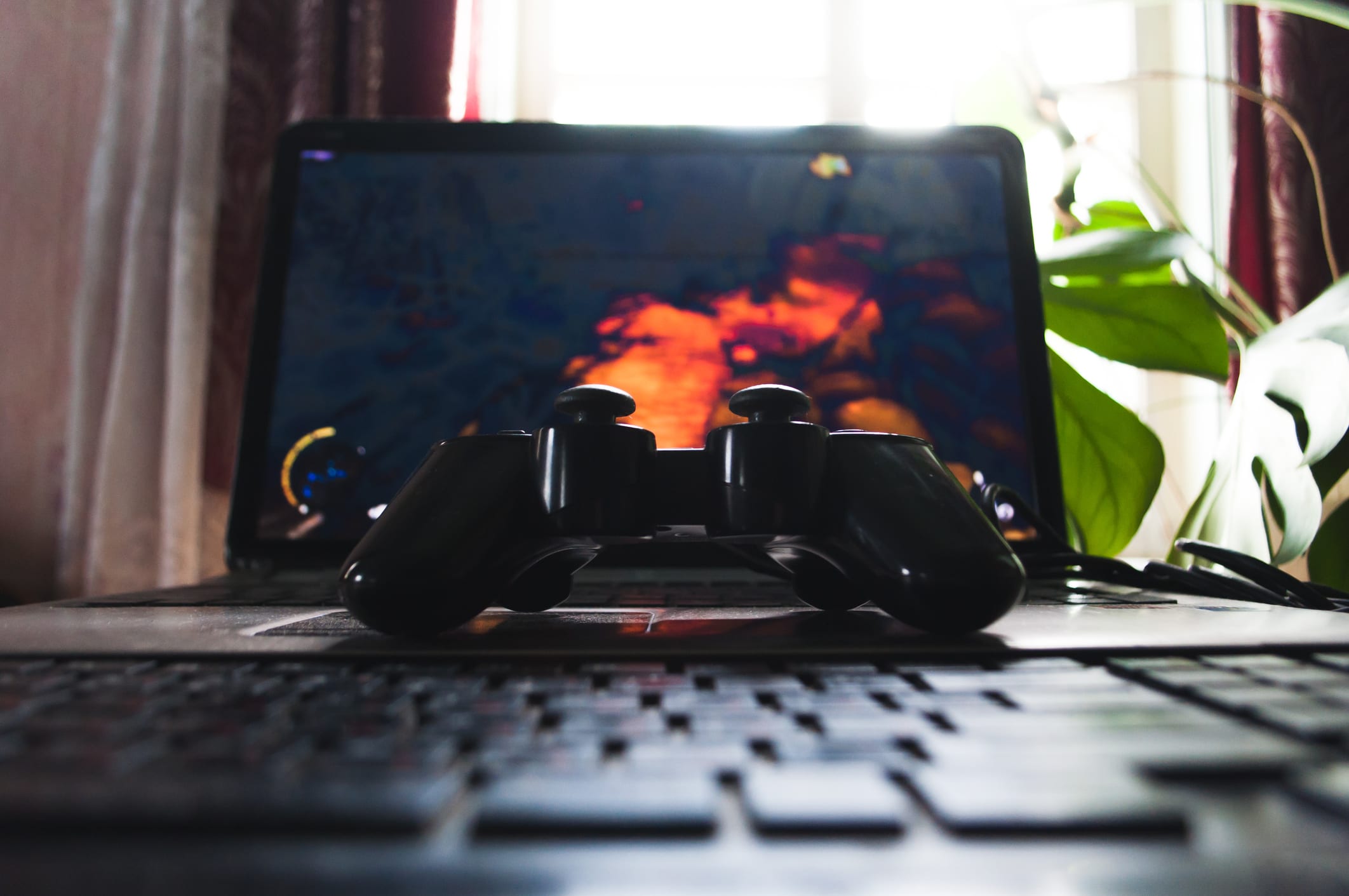 game controller and laptop
