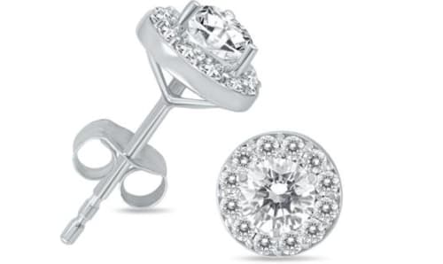 1-TCW Diamond Halo Earrings in 14K White Gold for $479 + free shipping