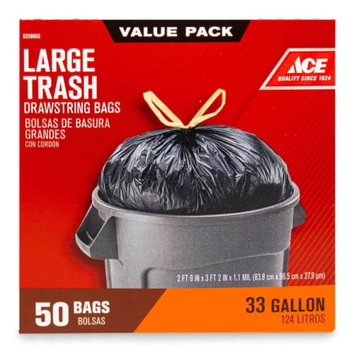 Ace 33-Gallon Drawstring Trash Bag 50-Pack for $12 for members + pickup